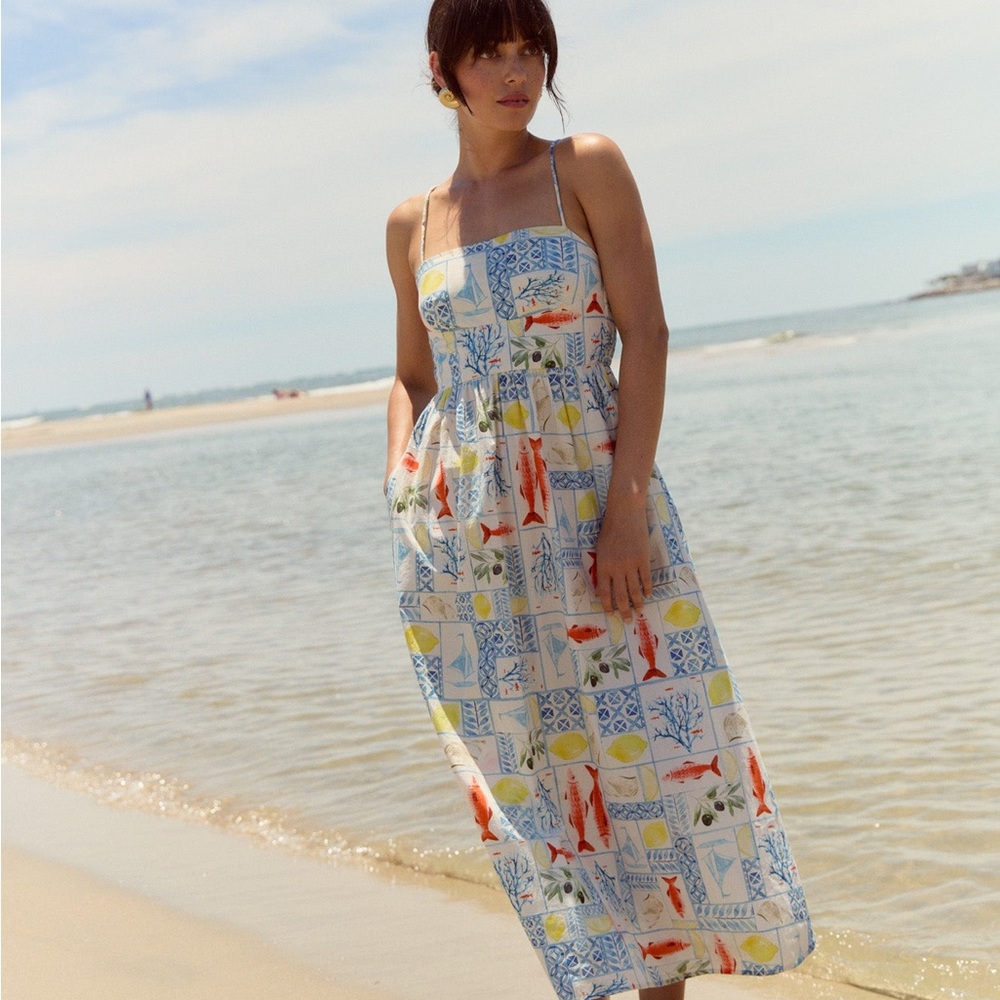 Olivia by LIVRO Lillian Dress, II Lido Colorful Fish Print Maxi Dress NWT